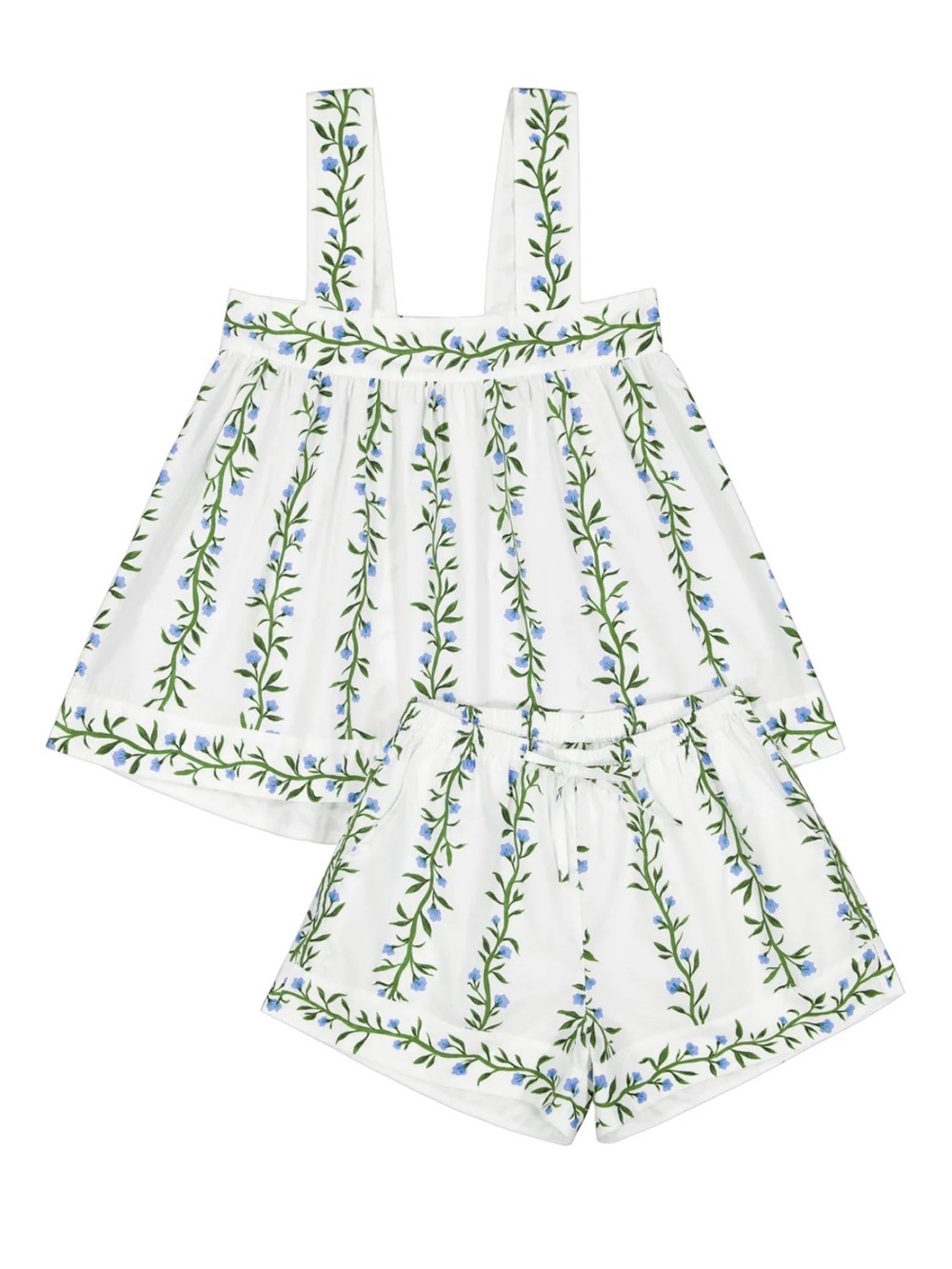 White Floral-Print Women's Pajama Set - Sleeveless Top & Shorts